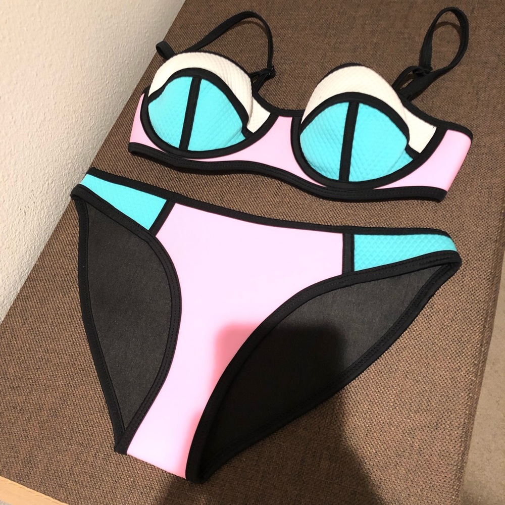 Neoprene Bikini Balconet Turquoise Pink White - Picture 2 of 8